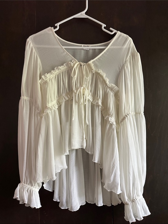 Urban Outfitters Tops - Urban Outfitters Cream Ruffle Tie-Front Peasant Blouse